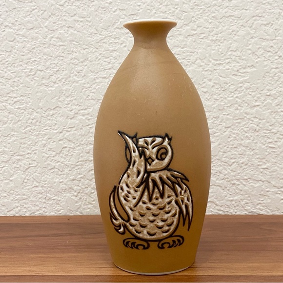 Vintage ENESCO Japan Imports Mid Century Modern Handpainted Owl 6” Bud Vase - Picture 2 of 13